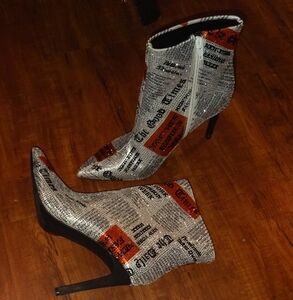 INC International Concepts Silver and Black Graphic Heeled Boots